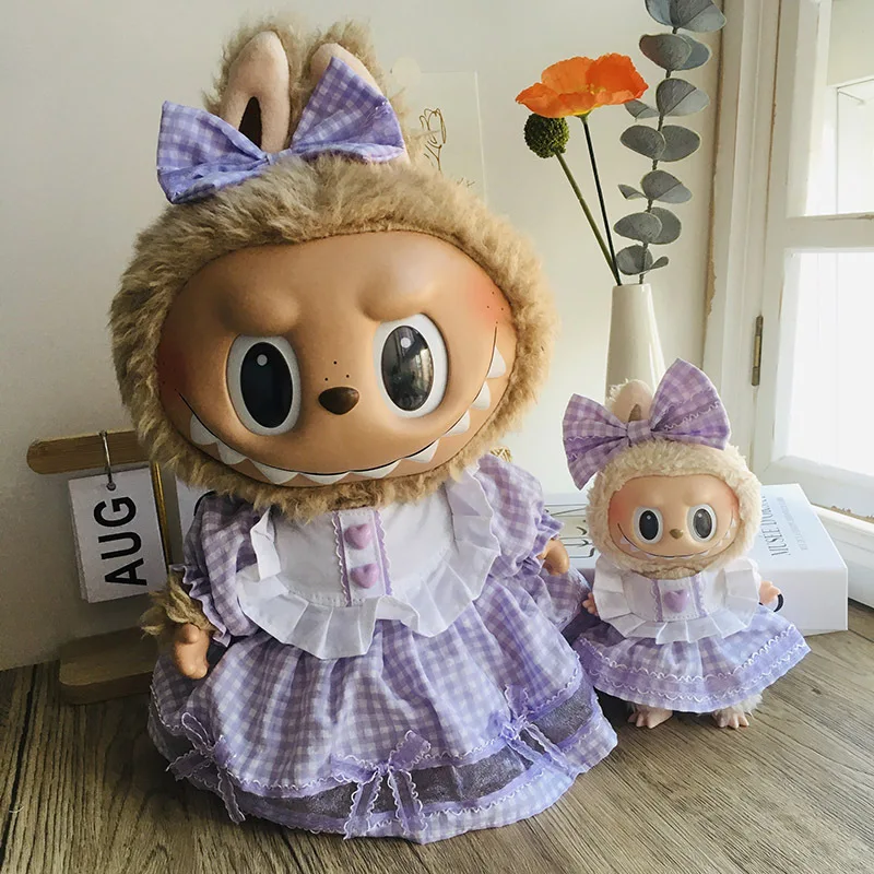 

Only Clothes 38cmlabubu Doll Costume Plaid Heart-shaped Button Skirt Cute and Exquisite Color Dress