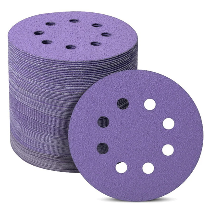 10Pcs Purple Ceramic Sandpaper Disc 125MM 8 Hole Round Sandpaper For Wood Metal Polishing Woodworking Abrasive Tools