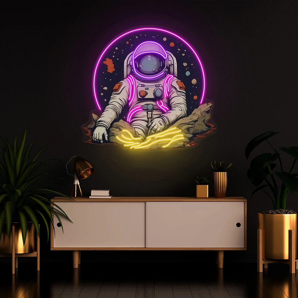 AstronsomNeon Sign Led Pop Art Spaceman Light pour chambre à coucher, décor de salle de jeu, enseigne au néon personnalisée, ambiance cosmique, veilleuses