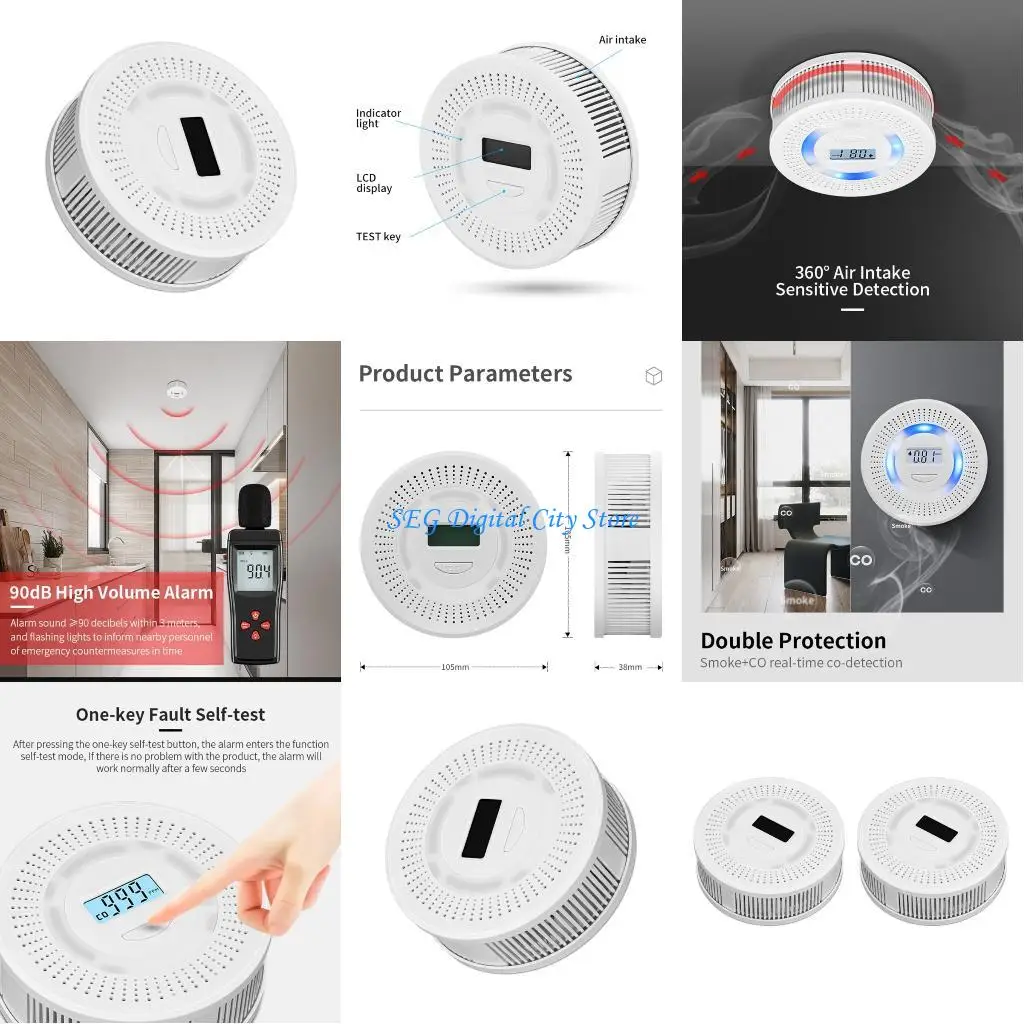 

U75B 2 в 1 Сигнализация смога и угарного газа с ЖК-экраном Индикатор уровня газа для дома