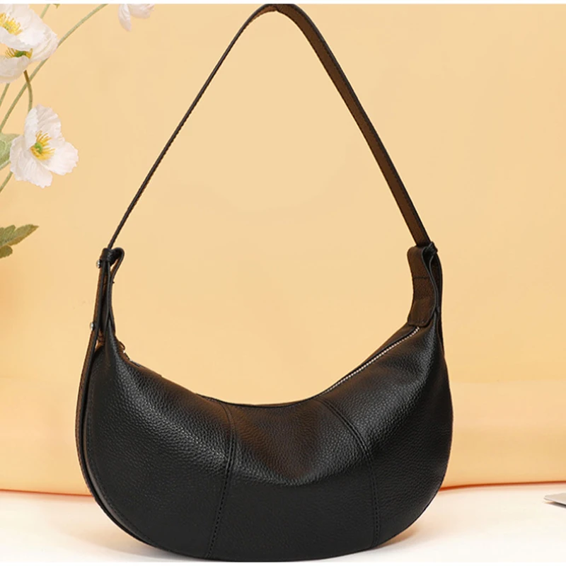 Damen Halbmondförmige Dumpling-Tasche aus Rindsleder, Vintage Unterarm-Schultertasche Crossbody-Handtasche für den Täglichen Arbeitsweg – Detail 5