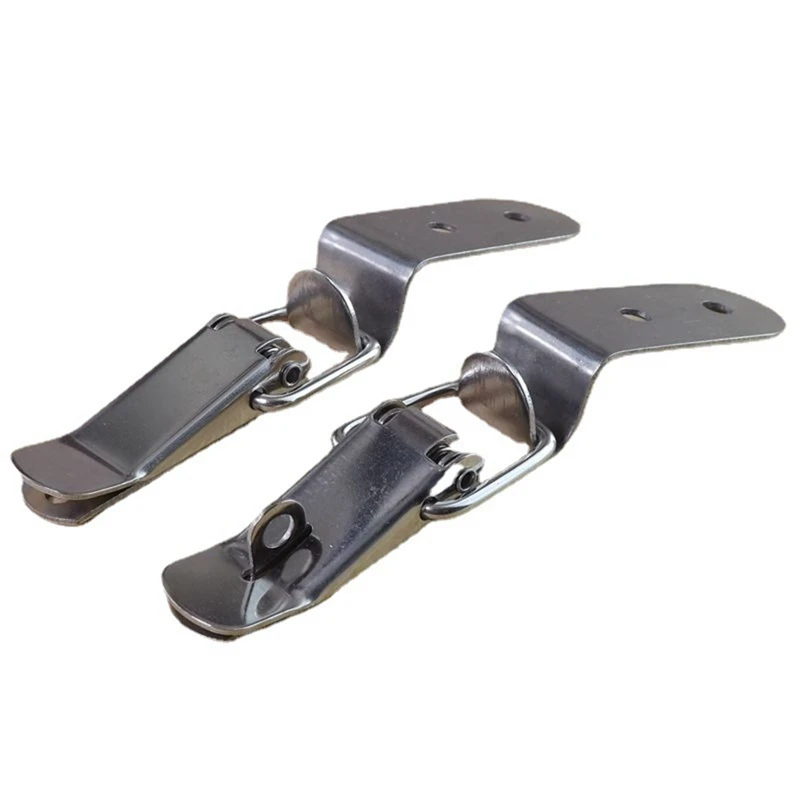 2X 90 Degrees Duck-Mouth Buckle Hook Lock Spring Loaded Draw Toggle Latch Clamp Silver Hasp Latch Catch B