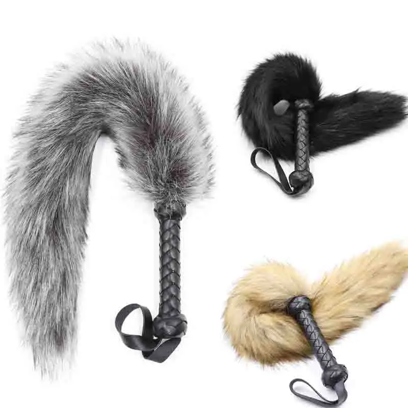 

PU Leather Handle Fox Tail Fur Whip Fetish Ass Spanking Paddle Bondage Flogger BDSM Flirt Slave Erotic Sex Toys for Couples