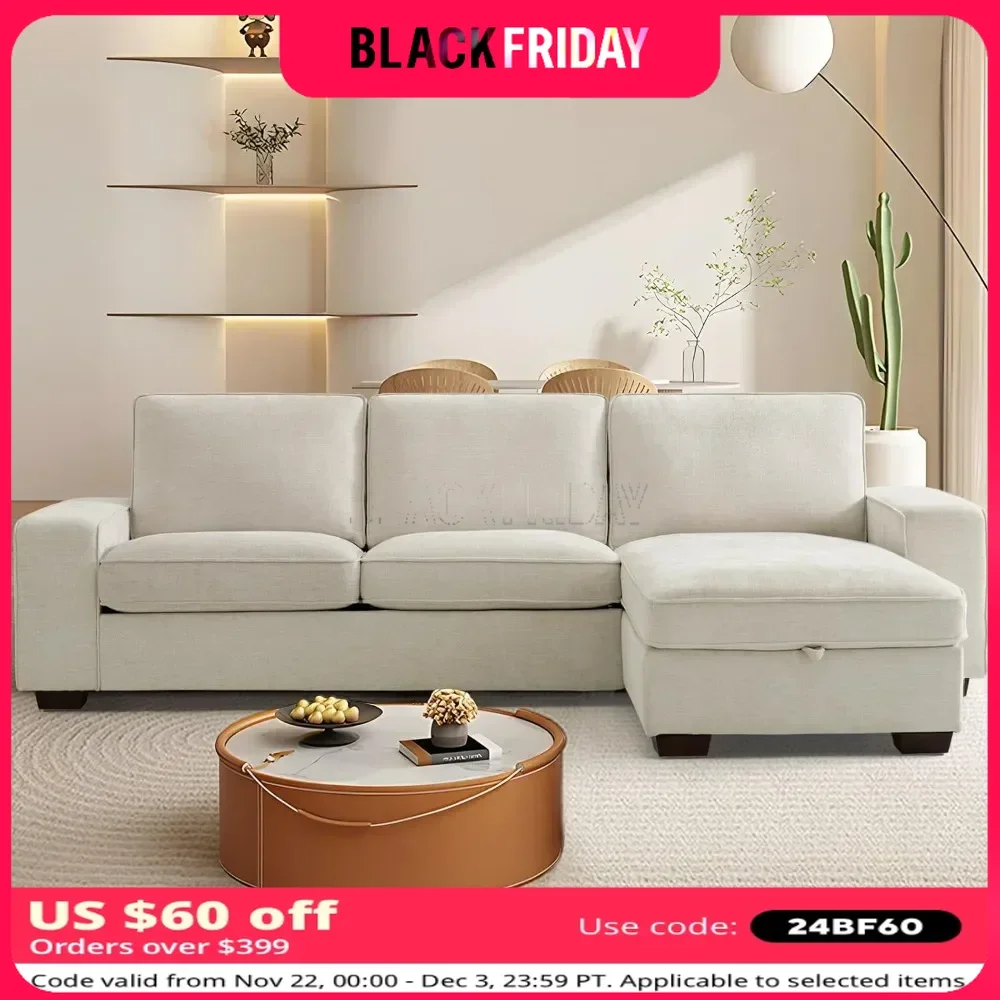 체이스 수납이 있는 단면 소파 소파, 커버 및 USB C 타입 포트가 있는 L자형 리버시블 소파, 편안한 셔닐 원단 소파