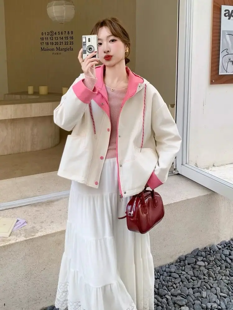 

Design Sense, рабочая одежда с цветными блоками, короткая куртка для женщин, весна-осень 2023, новая куртка с капюшоном, топ