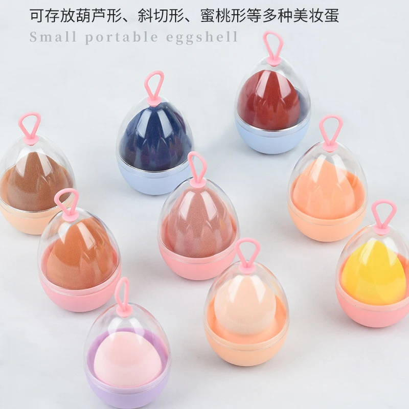 Caja de secado de esponjas transparente vacía, estuche de almacenamiento, soporte de esponja portátil, estante cosmético en forma de huevo, soporte para esponjas para licuadora de maquillaje