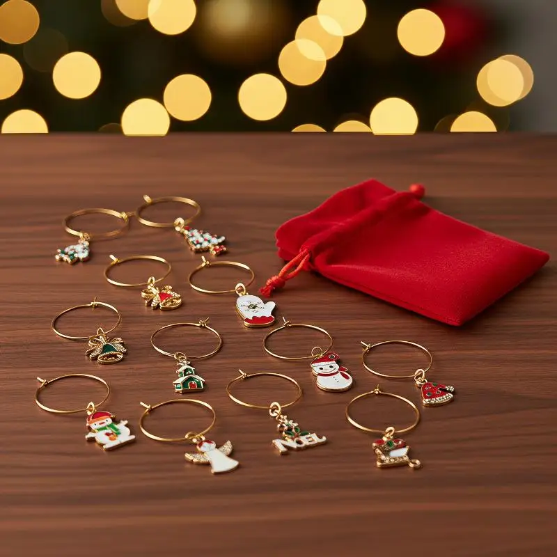 Christmas Wine Glass Tags 20Pcs Colorful Goblet Charms Markers for New Year Eve Dinner Party Table Decoration