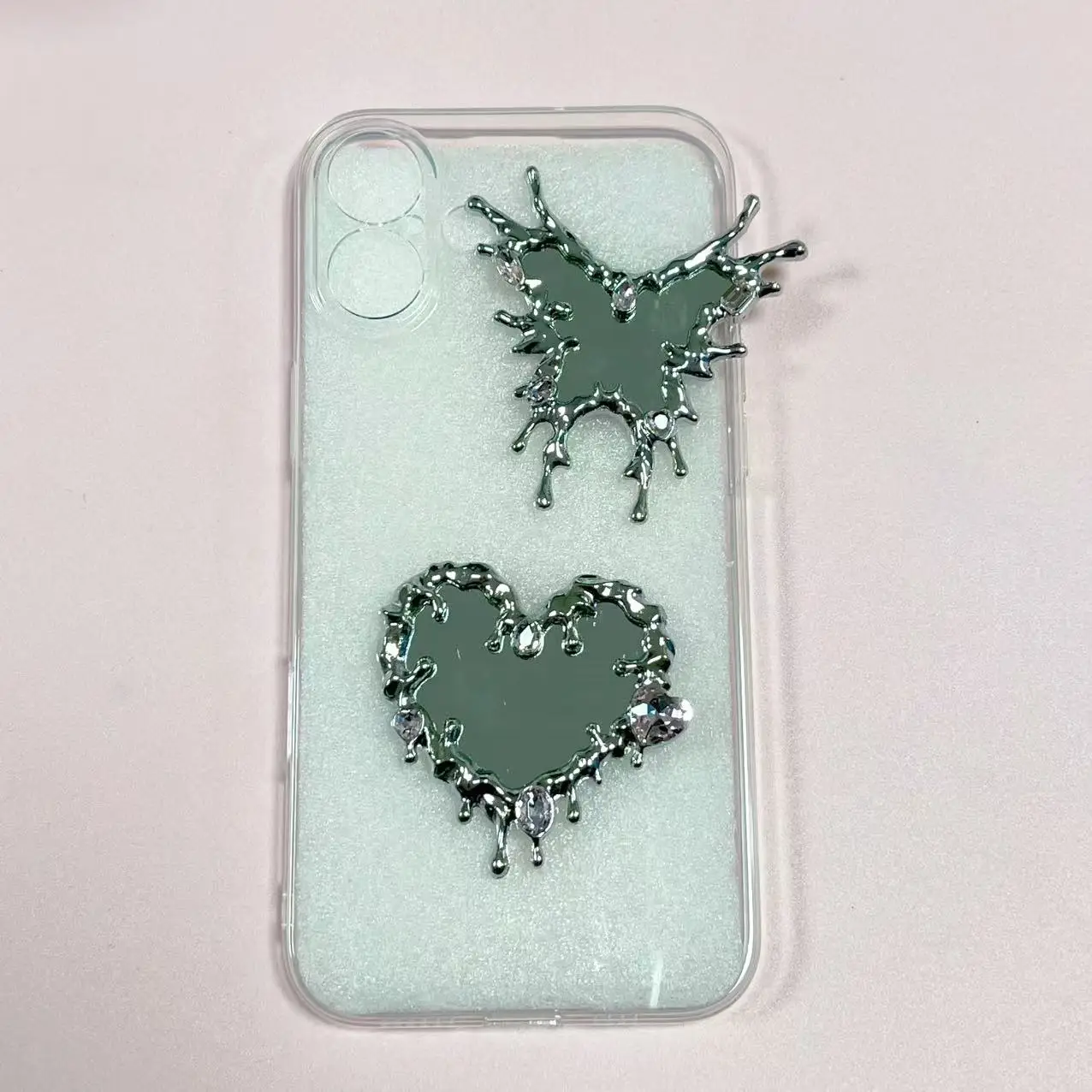 2 Stuks Roze Rode Roos Diamant Sex Lip Make-Up Spiegel Geldzak Dollarteken Junk Telefoon Case Ipadcase Decoratie Charms Diy ambachten