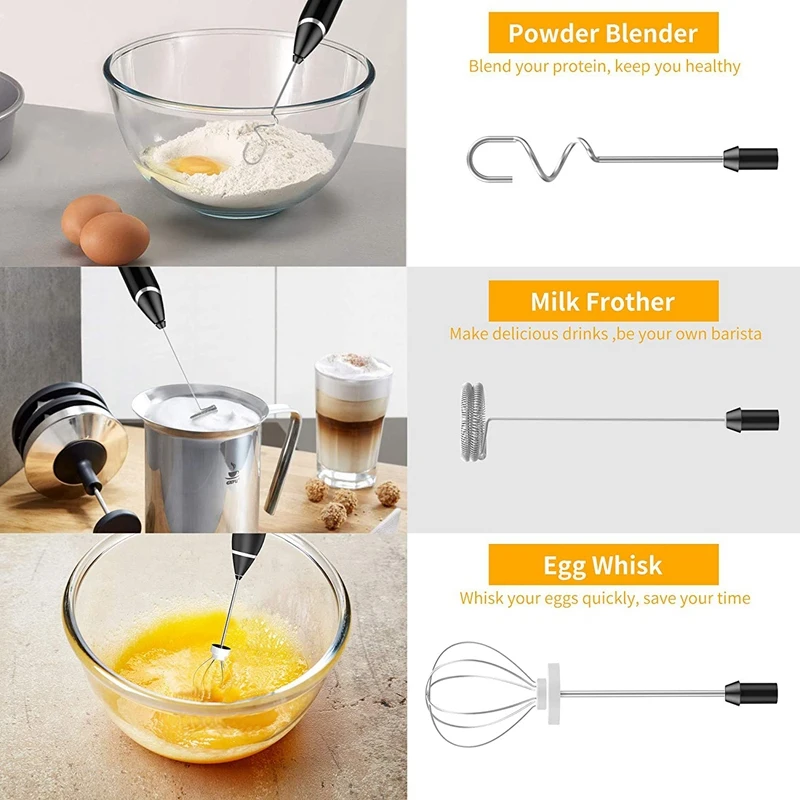 Milk Frother, USB Rechargeable Hand Mixer With 3 Stainless Steel Whisk LCD Display, 3 Speeds Handheld Frother Whisk