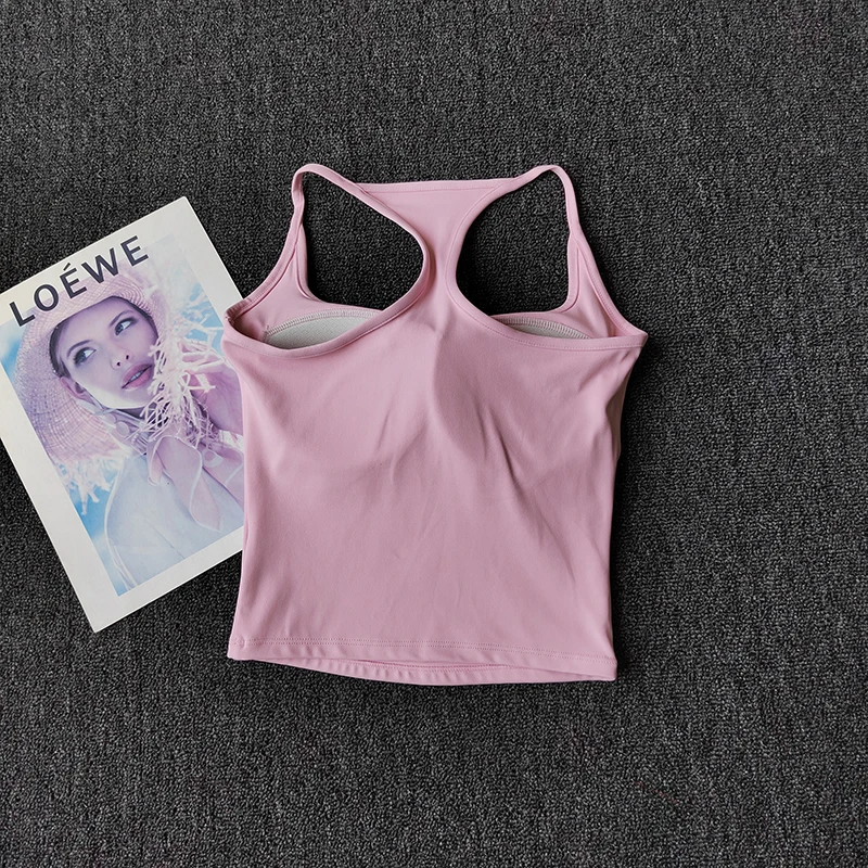 Schmale Träger und Yoga-Anzug-Weste mit Brustpolster, festem Cup, stoßfester Sportunterwäsche, farbiger Pilates-BH, Lauf-Outwear-Weste – Detail 5