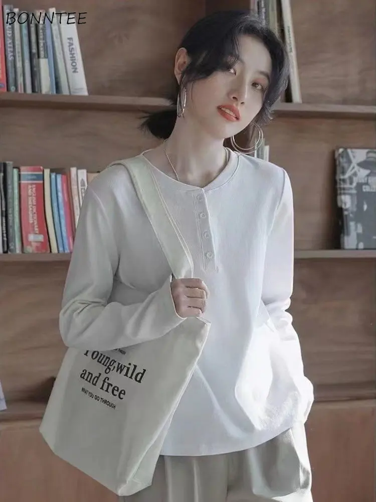 Tシャツ女性長袖camisetasすべて一致o-ネック居心地美的秋の基本的な韓国のファッションフェミニンスタイリッシュでエレガントな