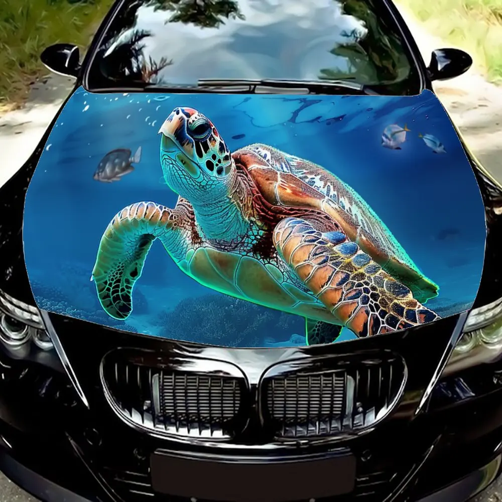 Free Swimming Sea Turtle Car Hood Wrap Color Vinyl Sticker Truck Graphic Bonnet DIY Auto Accessories Decoration Decal Gift