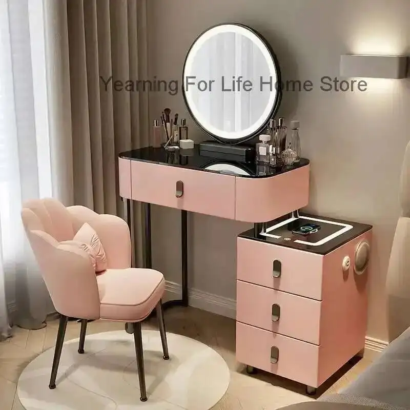 

Storage Vanity Mirror Table Girl Pink Desgin Nail Organizer Modern Dressing Table Essentials European Comfortable Home Furniture