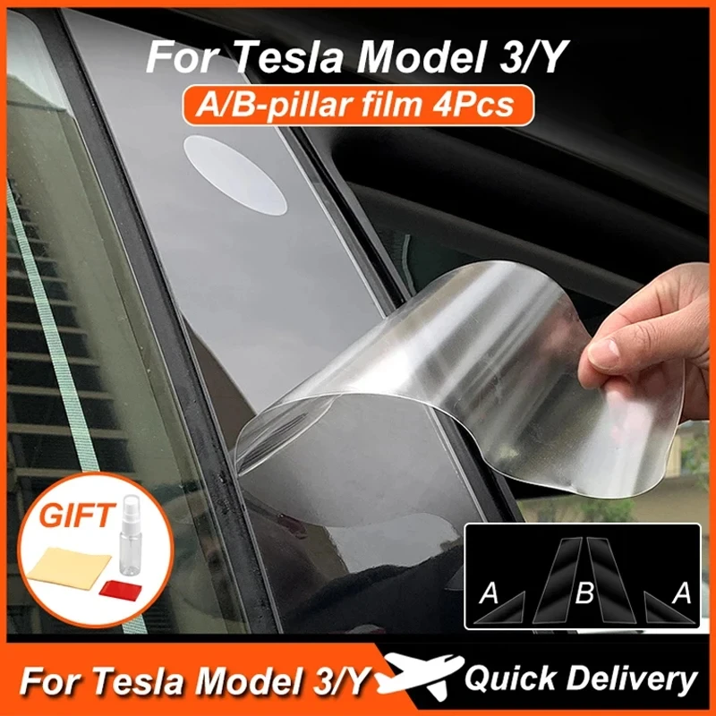 4pcs For Tesla Model 3 Model Y HD Car Protective Film B-pillar Scratch Proof Car TPU A-pillar Film Retrofitting Auto Accessories