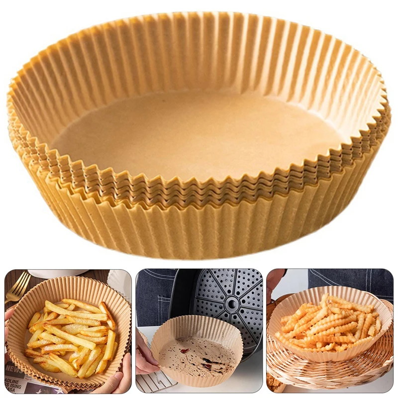 Novo【25/50 unidades de Forros de Papel Descartáveis para Fritadeira a Ar, Antiaderentes, à Prova de Óleo, Papel de Cozinha Redondo para Airfryer】