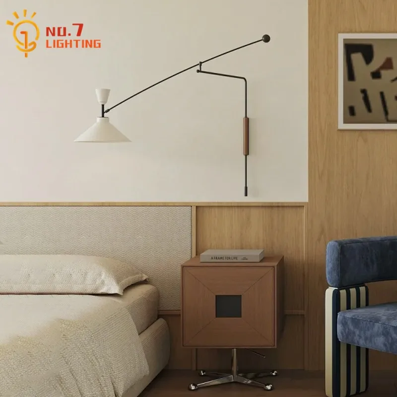 

Designer Long Pole Swing Arm Wall Lamp LED E27 Modern Adjustable Wall Mounted Bedroom Bedside Living/model Room Background Study