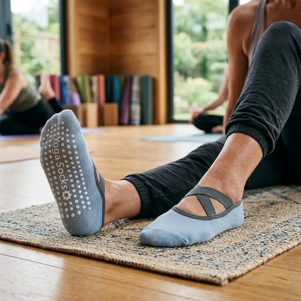 1/2/4 Pairs Yoga Socks, Cross Strap, Full Sole Silicone Grips, Anti Skid Socks for Women, Pilates, Ballet, Home Fitness, Indoor image 5