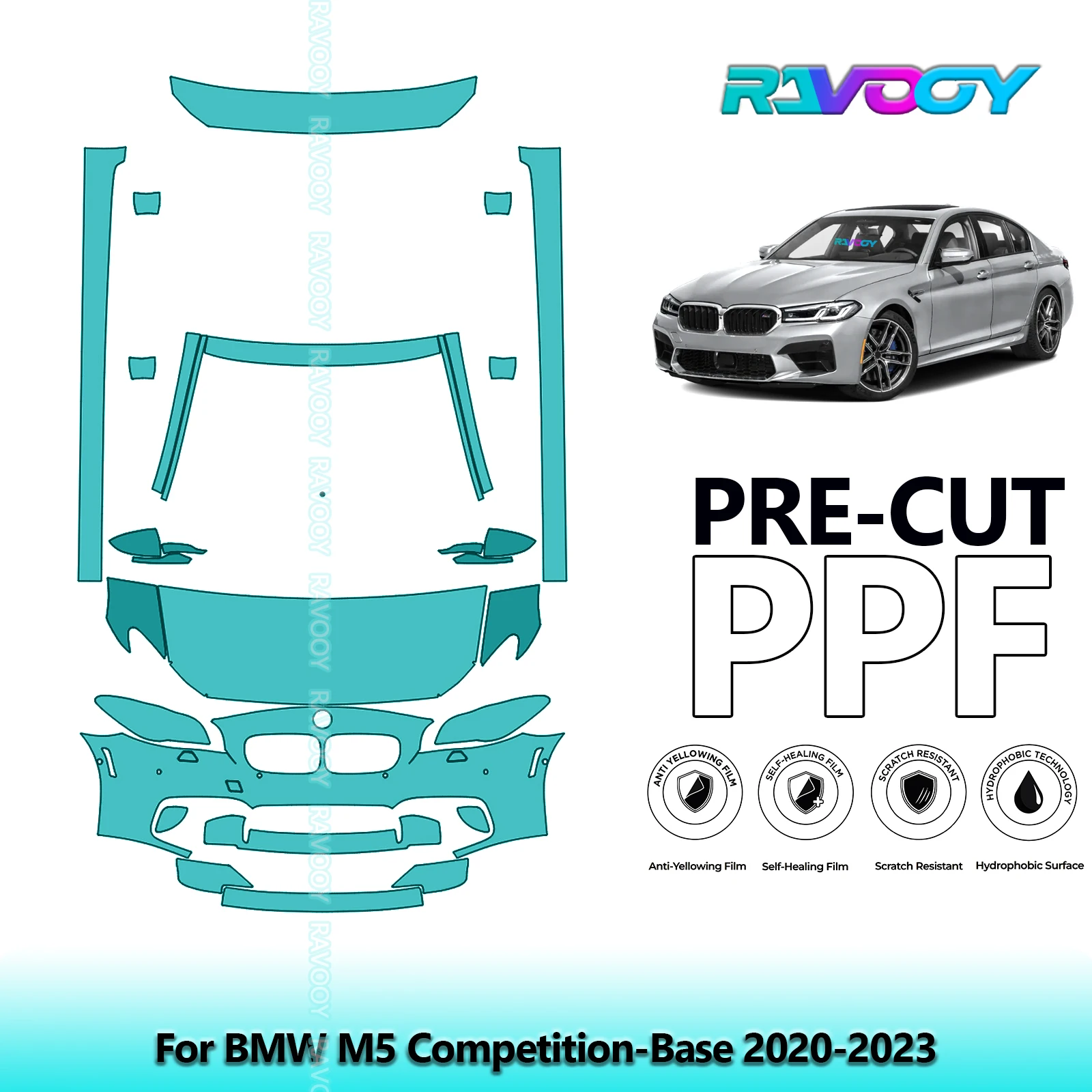 

8.5Mil Precut PPF Paint Protection Film Front Kit+Rockers+Rear Bumper For BMW M5 Competition-Base 2020-2023