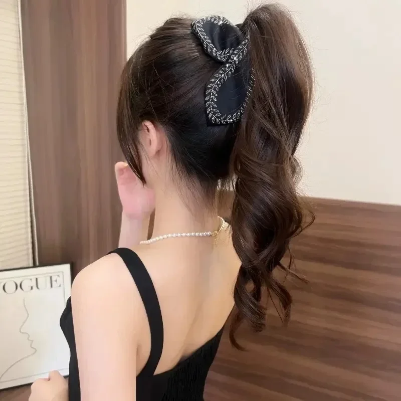 1-5PCS Intage Sparkling Hair Clip Large Black Acrylic with Rhinestones and Glitter Wheat Design Non-Slip Grip for Elegant Women