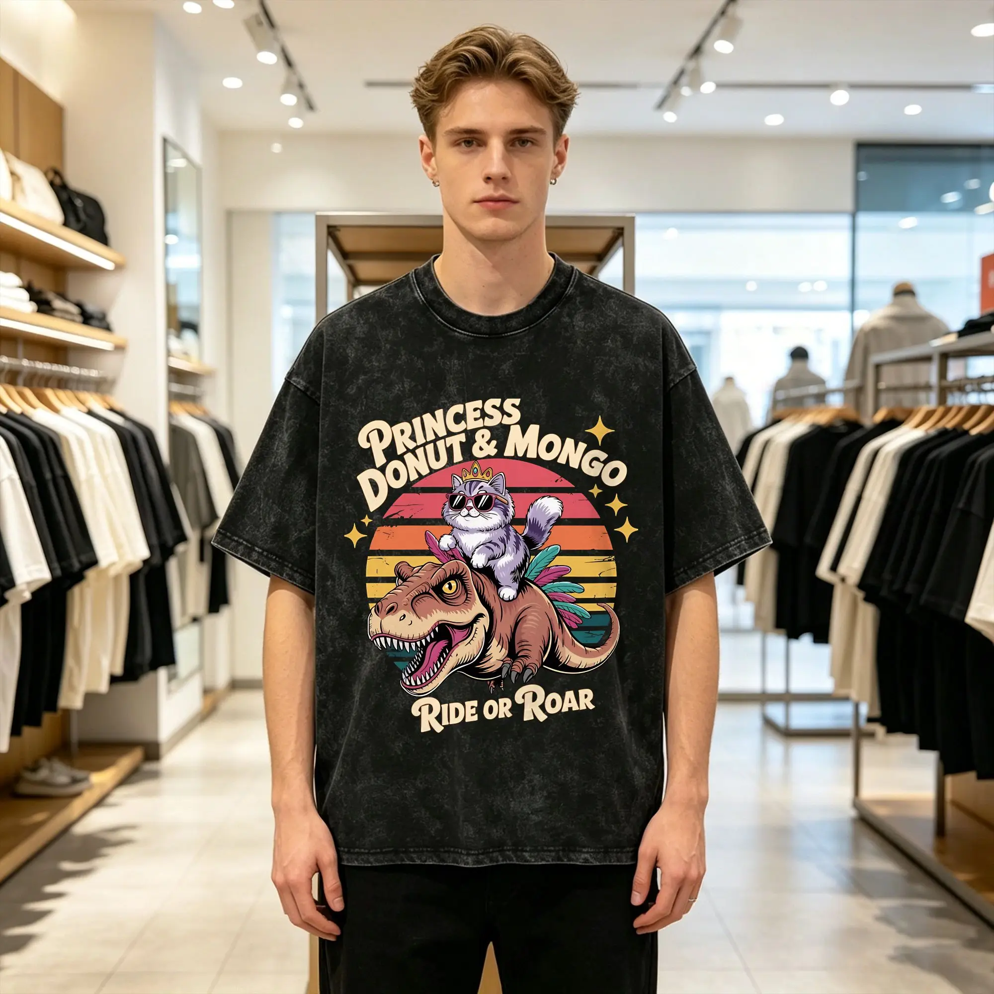 Dungeon Crawler Carl Washed T-Shirt Mens Princess Donut Vintage Cotton T Shirts Summer O-Neck Hipster Tees Simple Plus Size Tops