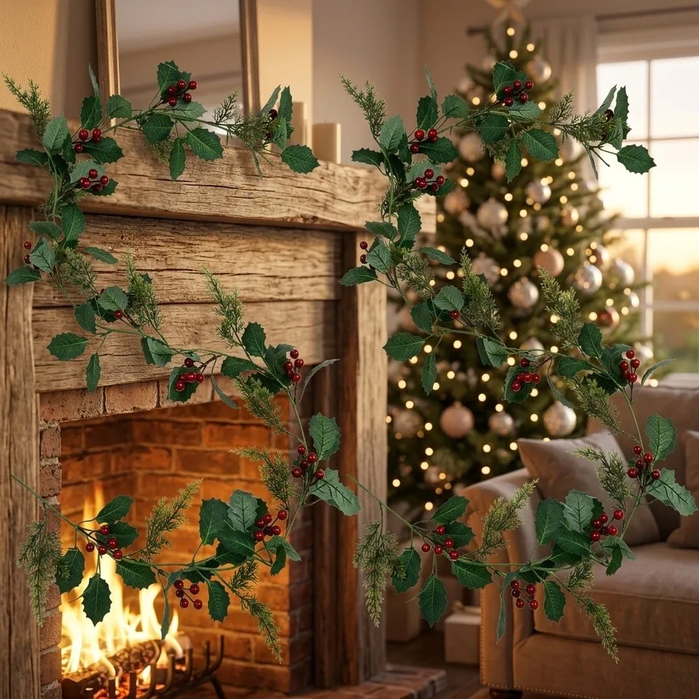 175cm 68.9 Inch Christmas Garland Artificial Christmas Garland Festive Garland Holiday Mantel Decor Built-in Hanging Loops