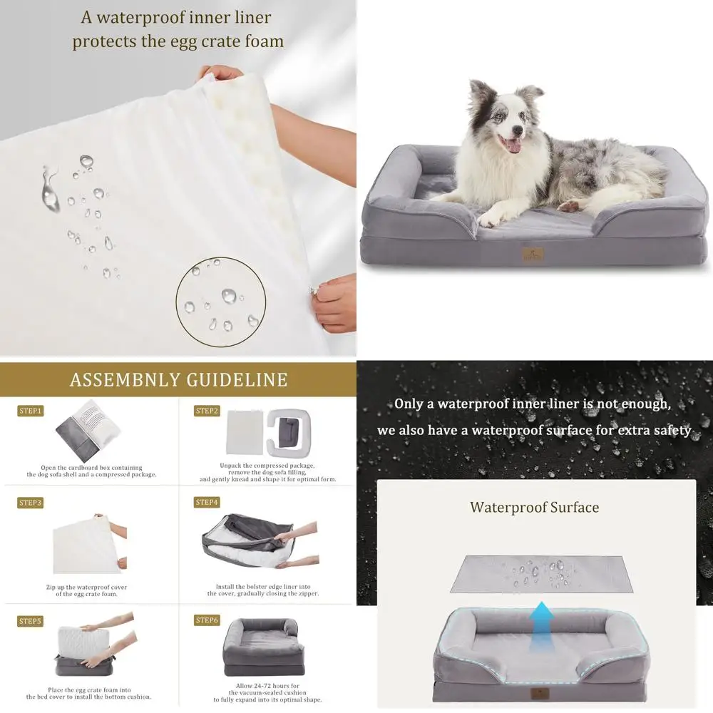 

Ортопедическая кровать для собак крупных пород со съемным чехлом и нескользящим основанием, светло-серая