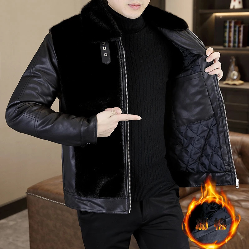 Winter Faux Fur Leather Jackets Men Korean Version Fashionable Warm PU Jacket Lapel Casual Business Men's Coat Men Clothing 2024