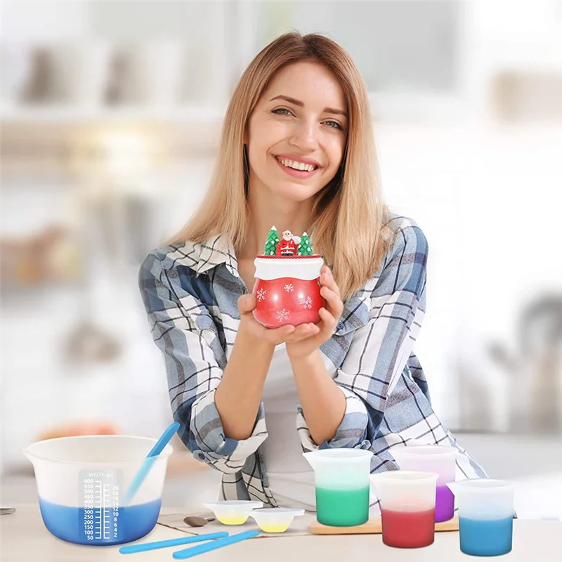 J1UL1N Silicone Cups Resin Supplies With 600&100Ml Silicone Cups, Silicone Stir Sticks, Mixing Tool