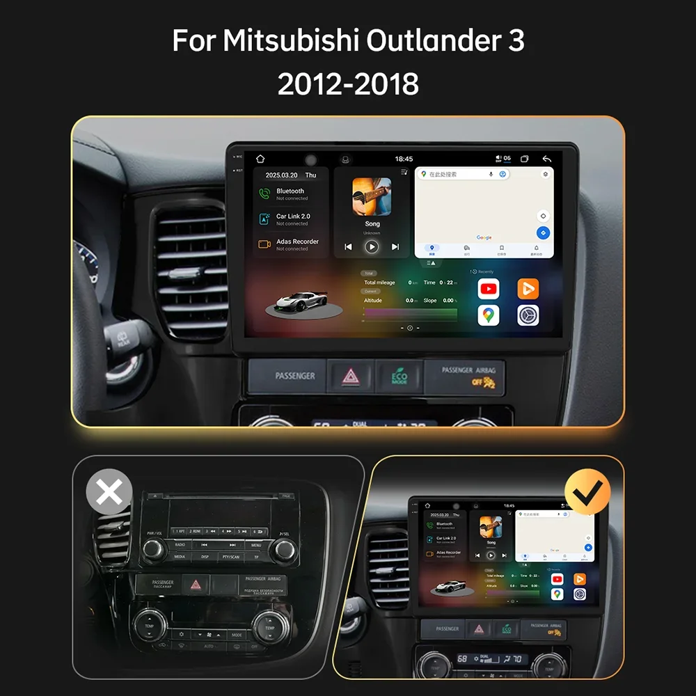 راديو السيارة Eunavi 2 din أندرويد لميتسوبيشي أوتلاندر 3 2012-2018 Carplay Car الوسائط المتعددة Autoradio 8Core 4G WIFI