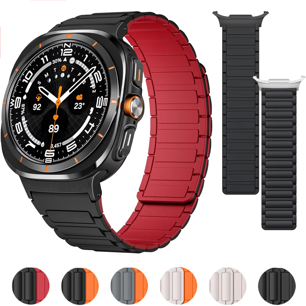 Magnetisches Silikon-Armband, geeignet für Samsung Galaxy Watch 7 Ultra 47 mm, weiches und hautfreundliches Sportuhrenarmband