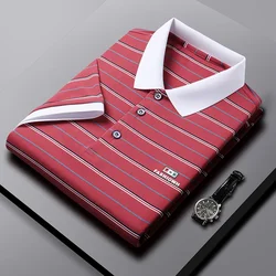 2024 Men's New Striped Cotton Business Casual Short Sleeved POLO Shirt Fashion Short Sleeved Comfortable and Breathable Top