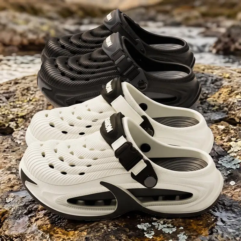Herren Clogs in großen Größen 38-45, hohle, dicke Sohle, rutschfeste Plateau-Sandalen für den Sommer, Wading-Strandschuhe, lässige Outdoor-Sandalen für Männer – Detail 2