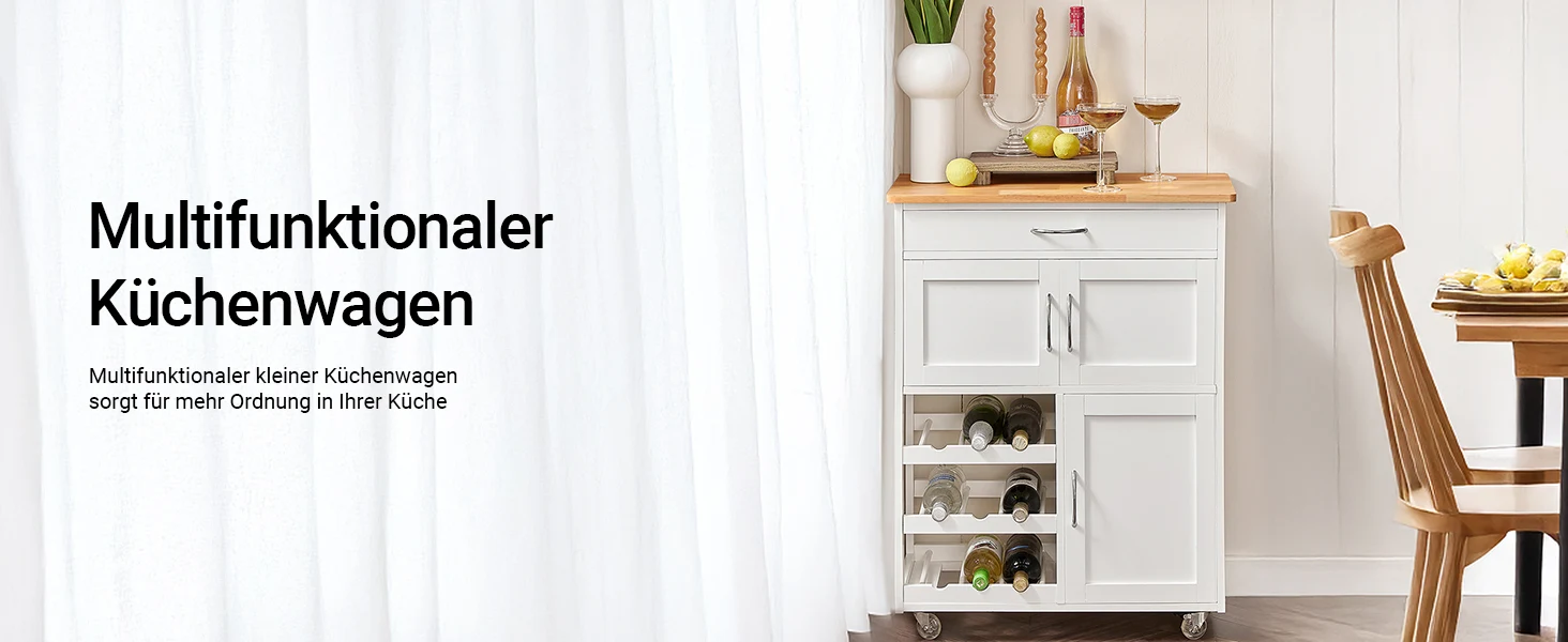 SoBuy FKW45 Servierwagen mit Flaschenablagen Küchenwagen zum Rollen Kücheninsel freistehend Für Küche, Wohnzimmer, Esszimmer – Detail 5