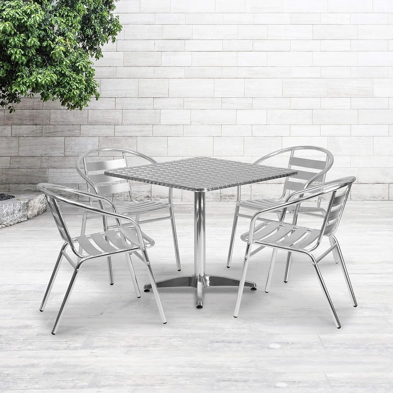 Square Aluminum Table Set 4 Slat Back Chairs Outdoor Patio Dining, Customized