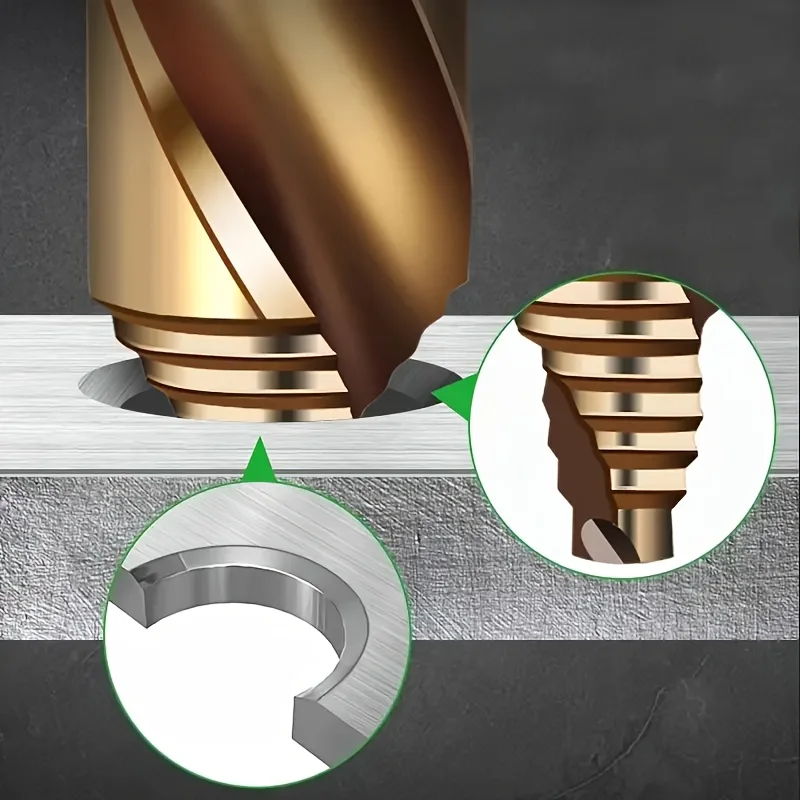 6-teiliges Stufenbohrer-Set 1-6 mm mit Goldoxidbeschichtung, professionell für Edelstahl und Hartmetall – Detail 6