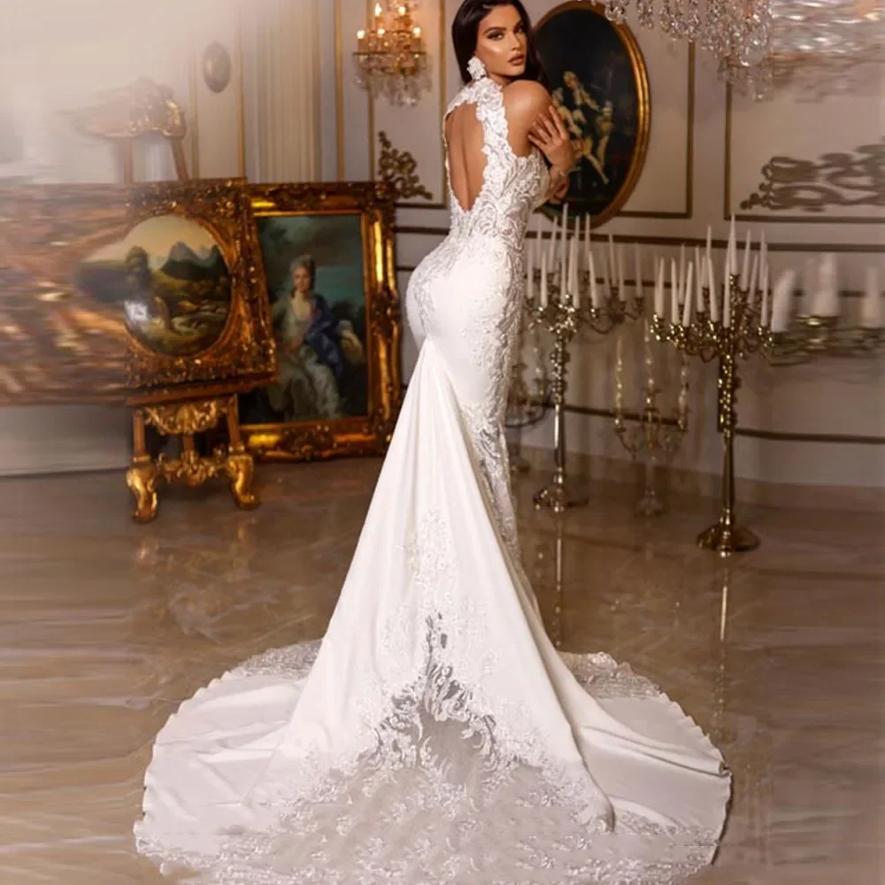 2024 Elegant Sexy Women Wedding Dresses Halter Mermaid Bridal Gowns Shining Design Princess Engagement Party Vestidos De Novias