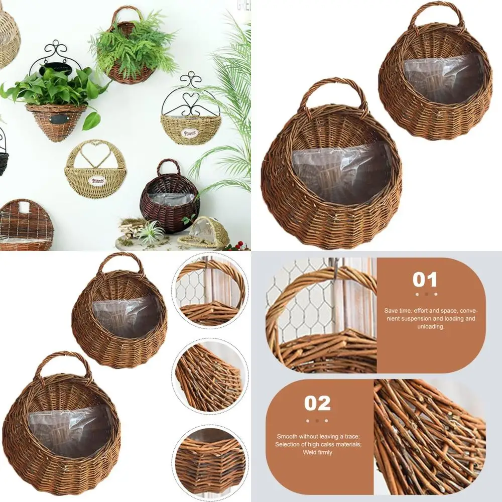 

Подвесные плетеные корзины DOITOOL из ротанга: 2 шт. Настенные подвесные кашпо в деревенском стиле, плетеные контейнеры для растений