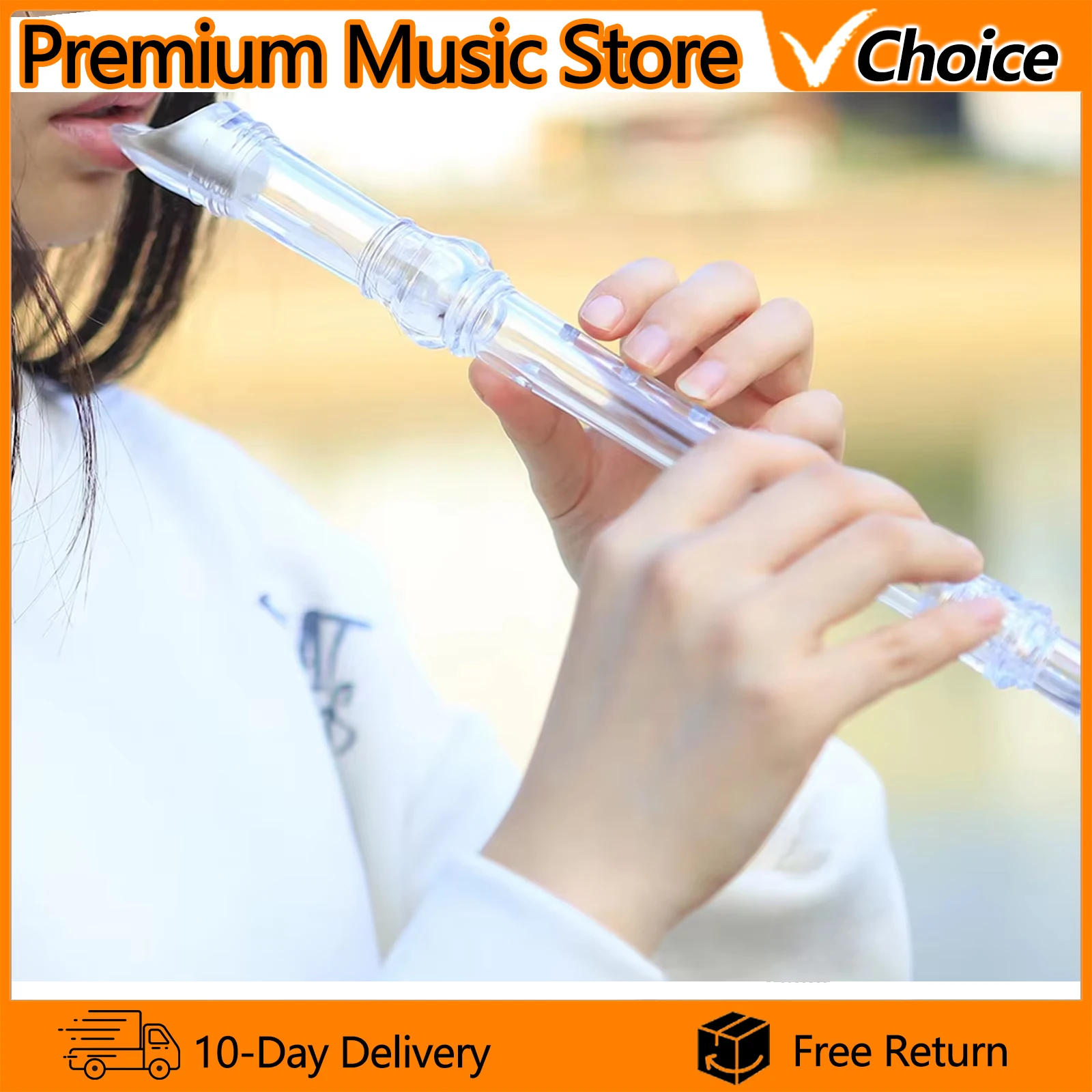 8 Hole G Key Plastic Musical Instrument Recorder Long Flute Beginner Flute Woodwind Instruments Kids Gifts with Cleaning Stick