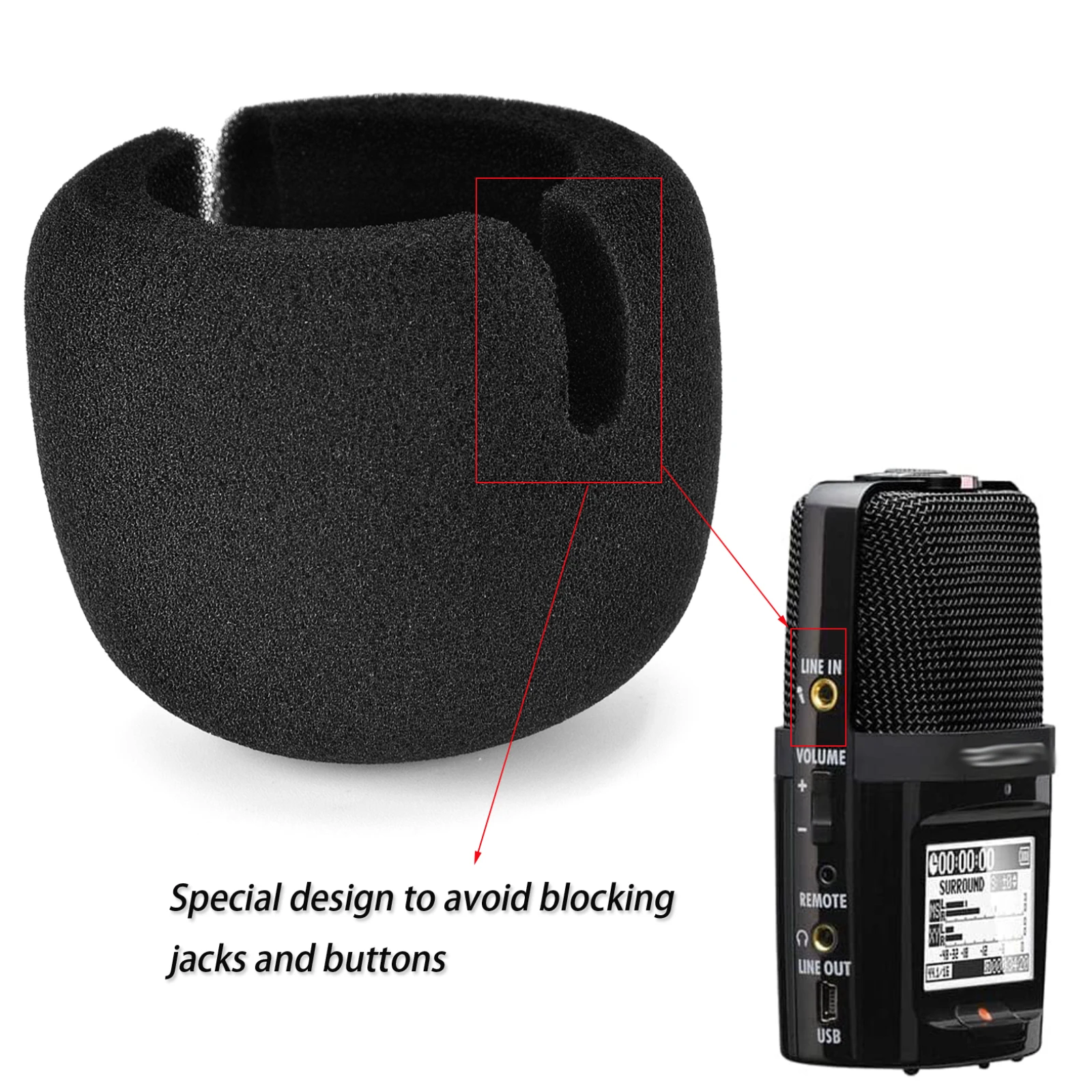 مسجل تكبير H2N ميكروفون مقاوم للرياح ، تسجيل الزجاج الأمامي ، مضاد للضوضاء ، مرشح البوب ، إسفنجة الزجاج الأمامي ، غطاء ميكروفون ، رغوة سوداء ، 1 0.2