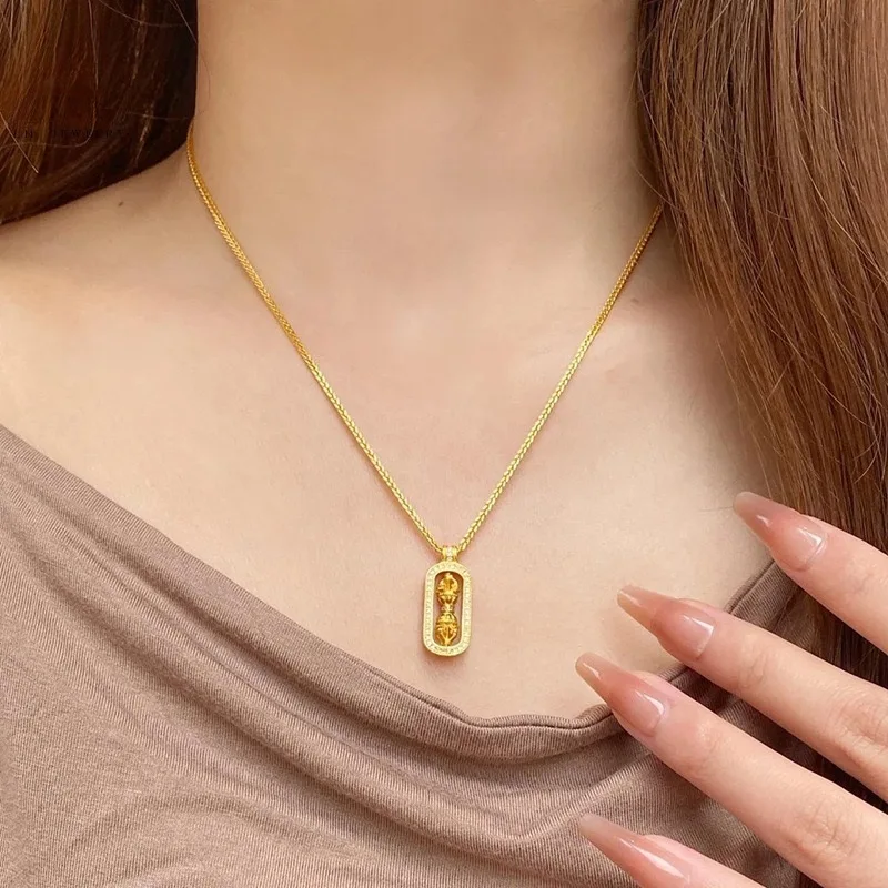 Collana da donna con ciondolo Vajra tempestato di diamanti in oro puro 24 carati AU999 - Diamanti durevoli e sicuri, di lunga durata