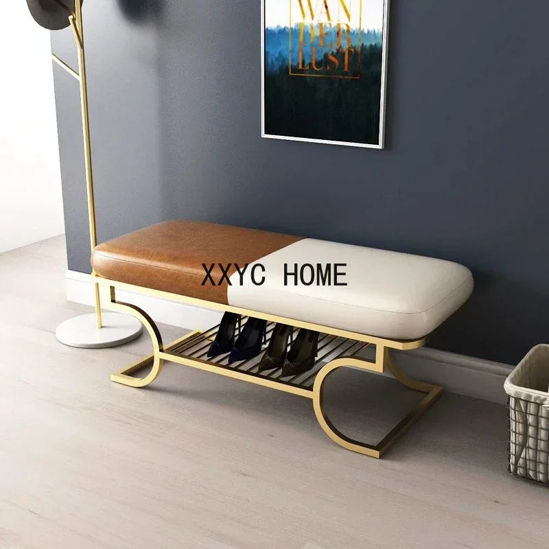 Nordic Hallway Porch Shoe Changing Stools Light Luxury Household Bedroom Long Ottomans Dressing Room Furniture Storage Bench H