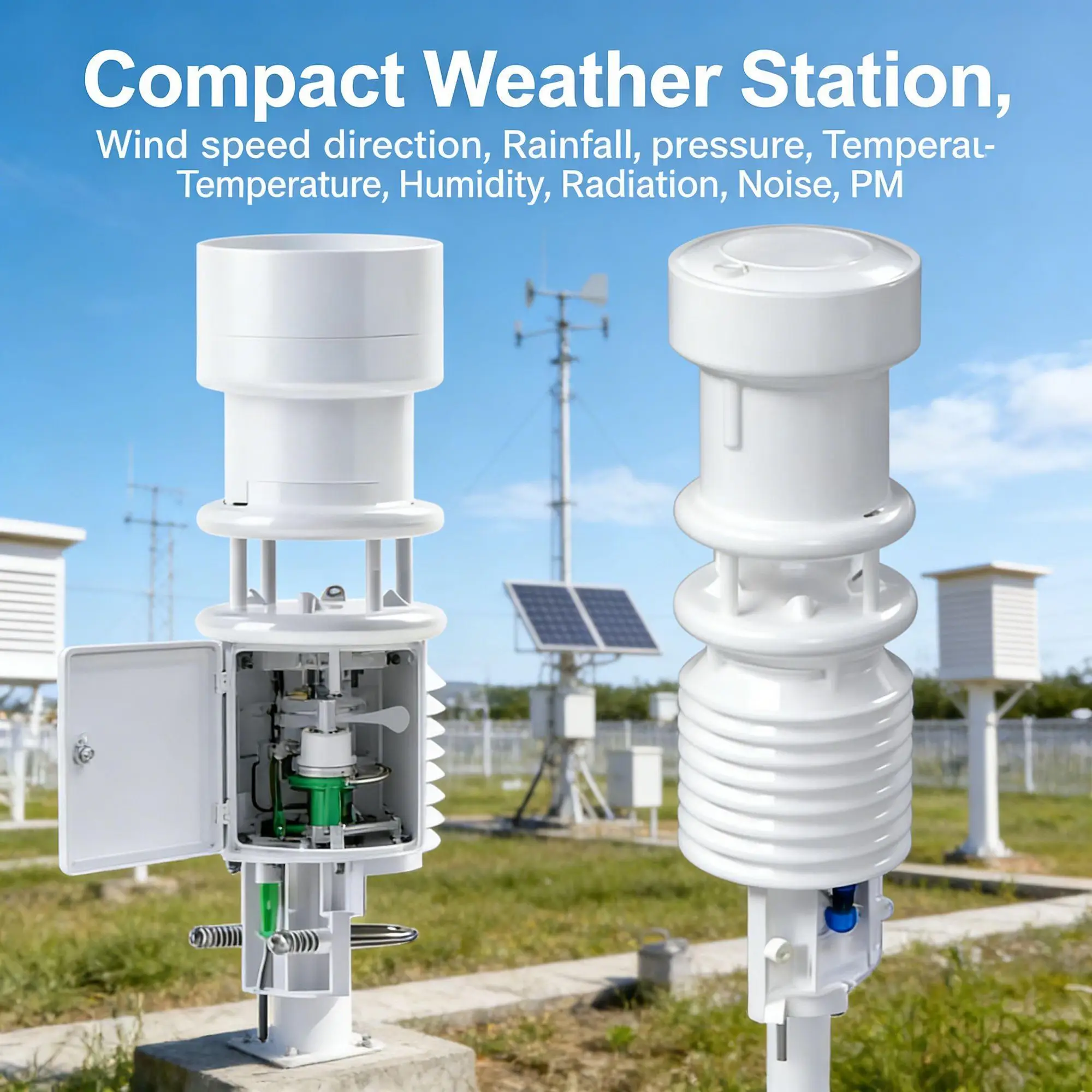 CE WMO RS485 Wind Temperature Humidity Air Pressure Radiation Rainfall Gases Atmospheric Conditions Compact Weather Station