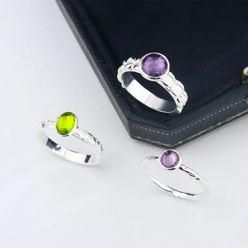 Light luxury 925 Silver Plated Women Three-piece Ring Set Fashion Color Zircon Ring Anniversary Gift Purple Green Zircon Jewelry