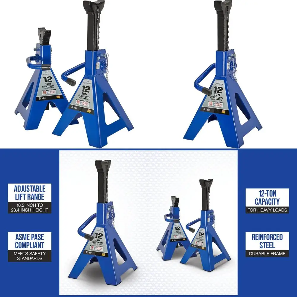 

Heavy Duty 12-Ton Capacity Jack Stands Pair, 24000-Pound Support, Durable Lifting Equipment for Vehicle Maintenance
