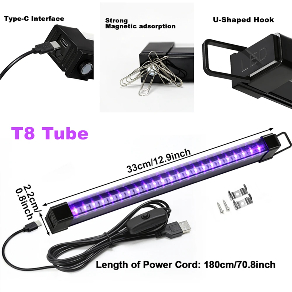 الأشعة فوق البنفسجية الضوء الأسود T8 المغناطيسي Blacklight بار USB T5 أنبوب الأشعة فوق البنفسجية المصباح الكهربي 39nm للكشف عن المال هالوين ديسكو ديكور حفلة #3
