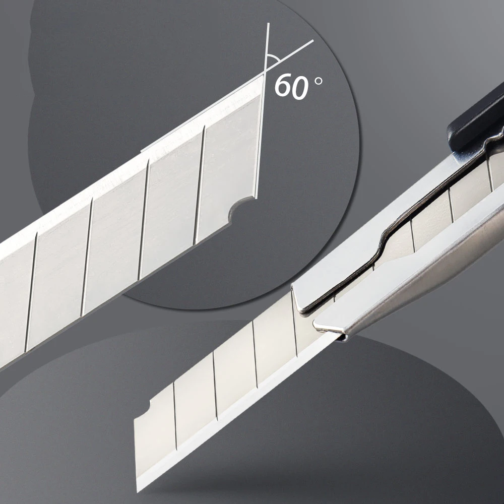 M&G utility knife, 9 mm wide, black and white color scheme, replaceable blade, detachable tail, cutting blade, manual locking fu