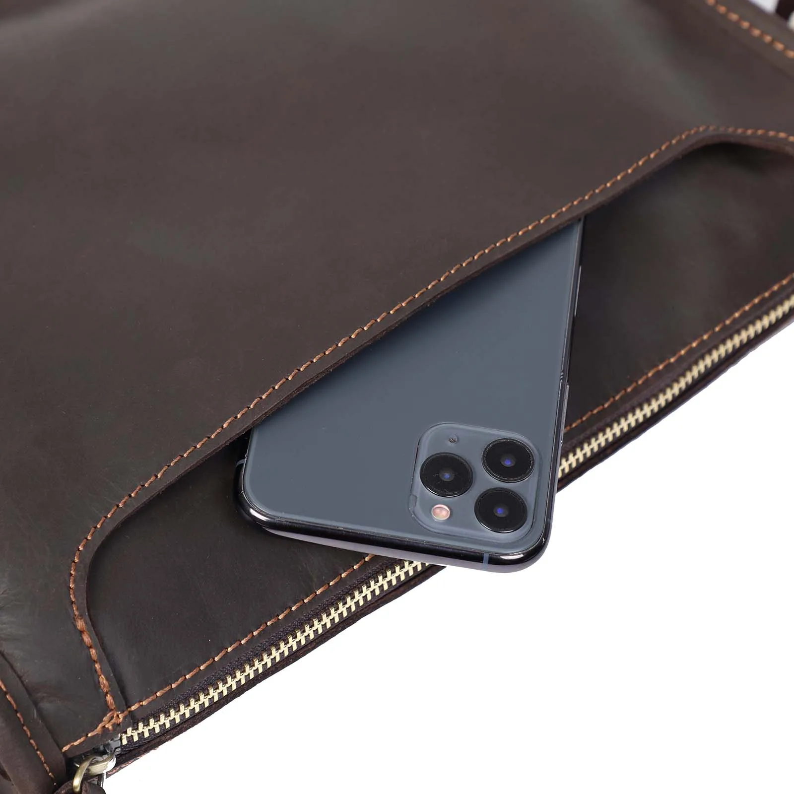 S.WORKER Vintage Echtleder Herren 11" Messenger Bag Umhängetasche Crazy Horse Rindsleder Schultertasche Top-Layer Mode – Detail 13