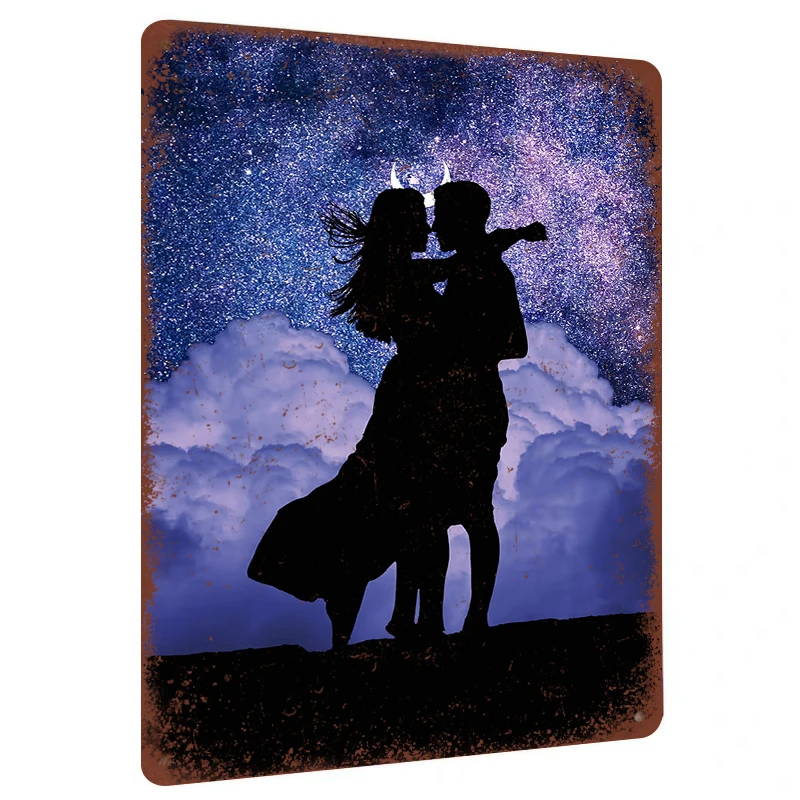 Couple Silhouette Embrace Iron Wall Art Starry Sky Clouds Home Decor Living Room Bedroom Creative Gift