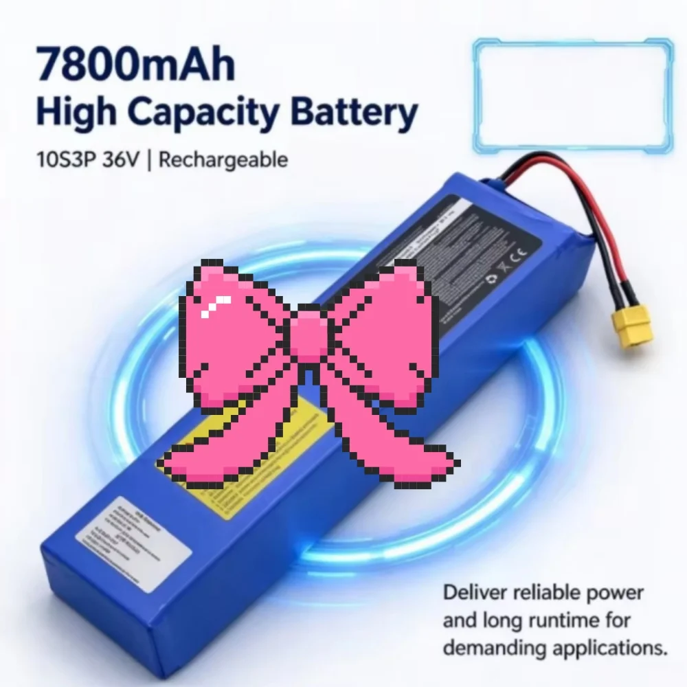 36V 7.8Ah 18650 Li-ion Portable Battery Pack with Charger BMS 10S3P Lithium Ion Replacement for Portable Devices