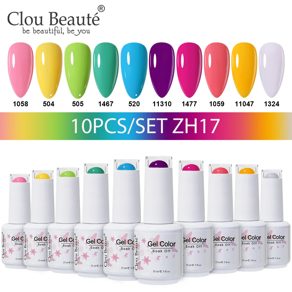 Clou Beaute 10pcs Summer Candy Macaron Series Gel Nail Polish Set Glitter Semi Permanent Nail Kit Semi Permanent UV LED Nail Art